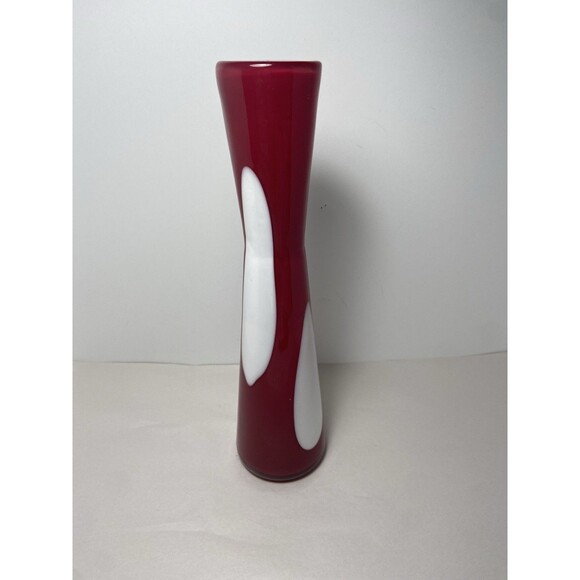 Pier 1 Bright Red and White Cased Glass Vase Hand Blown Stretched 11" Tall - Picture 2 of 8